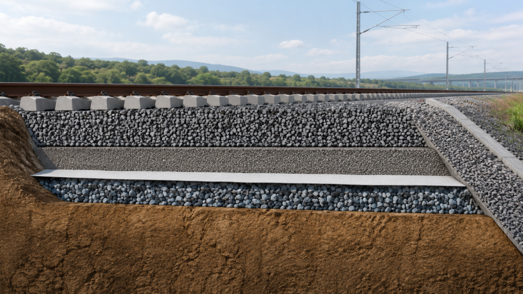 Continuous Filament Geotextile layer in high-speed railway subgrade cross-section