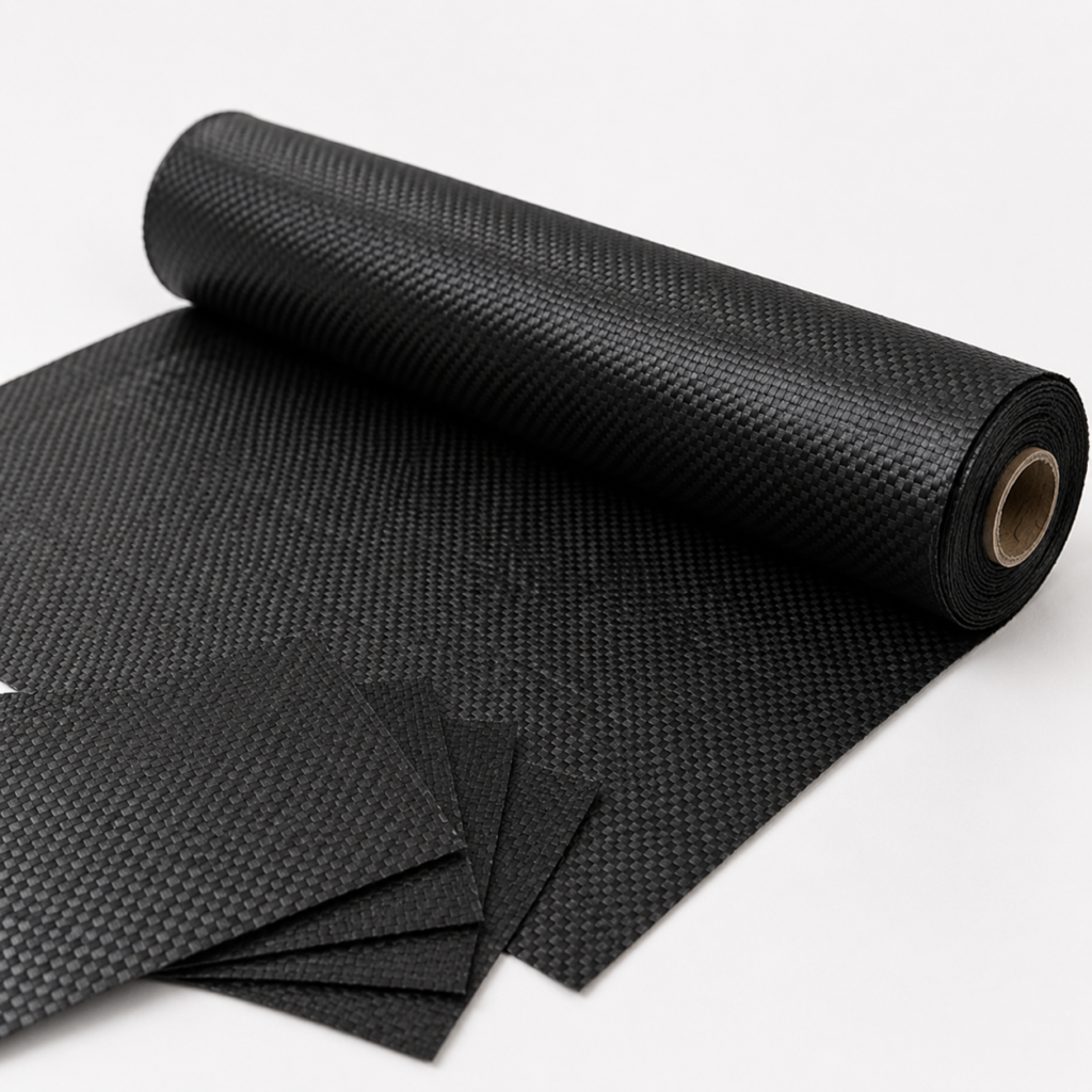 Woven geotextile fabric roll with visible woven structure for soil retention and filtration